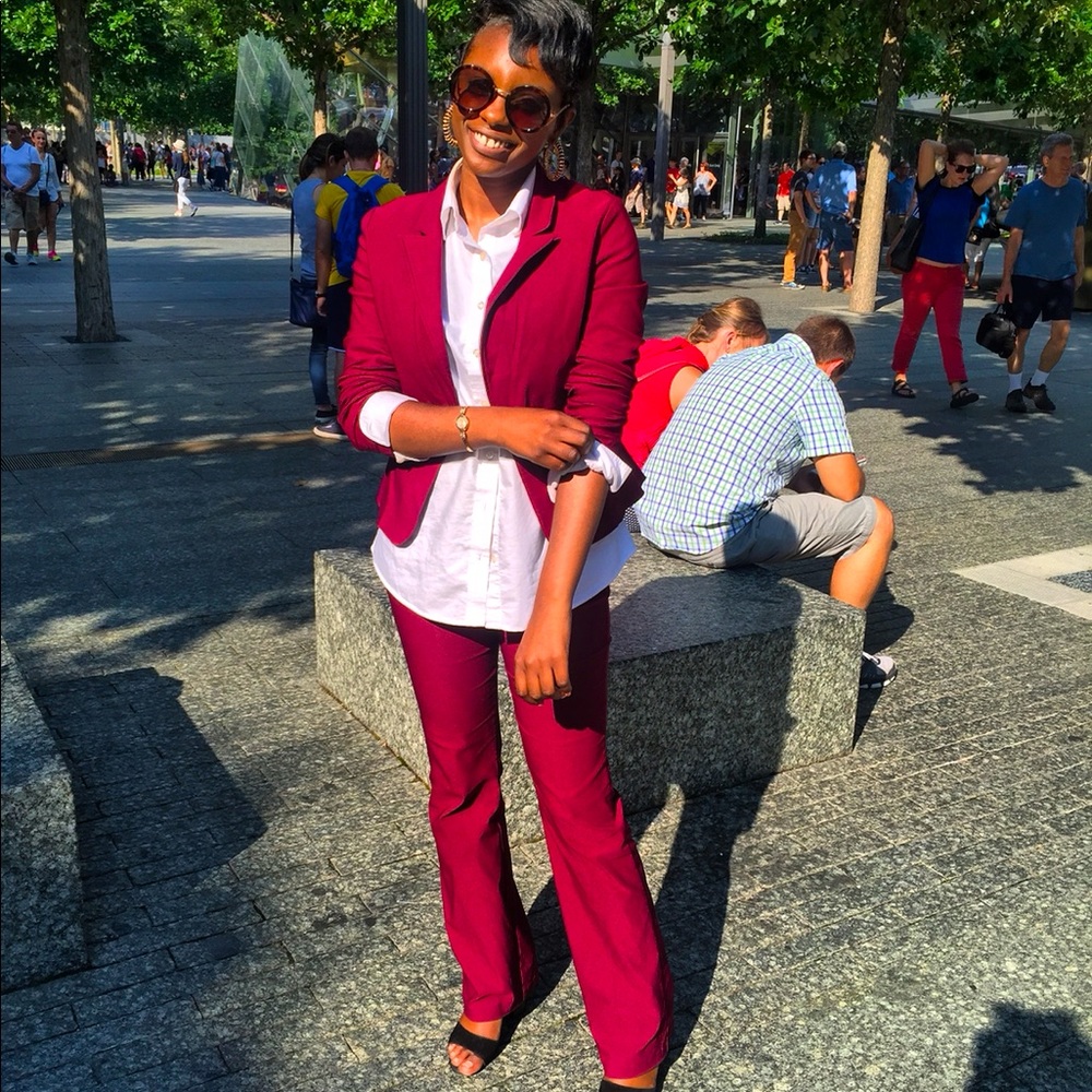 Flared leg burgundy suit